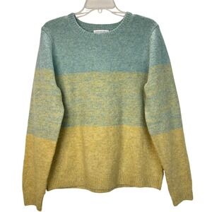 Cupcakes and Cashmere Sweater Teal & Yellow Stripe XL Cottage Feminine Soft